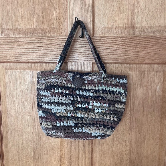 Crochet boho, cottagecore Handcrafted Multicolor Woven Tote Bag - Picture 3 of 4